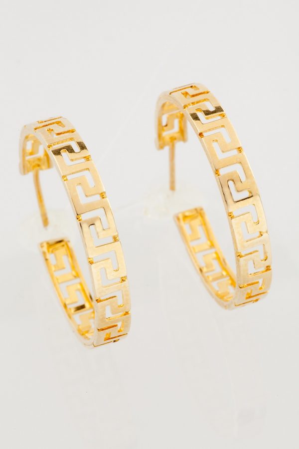 Χρυσά σκουλαρίκια κρίκοι Κ14 με ελληνικό σχέδιο.