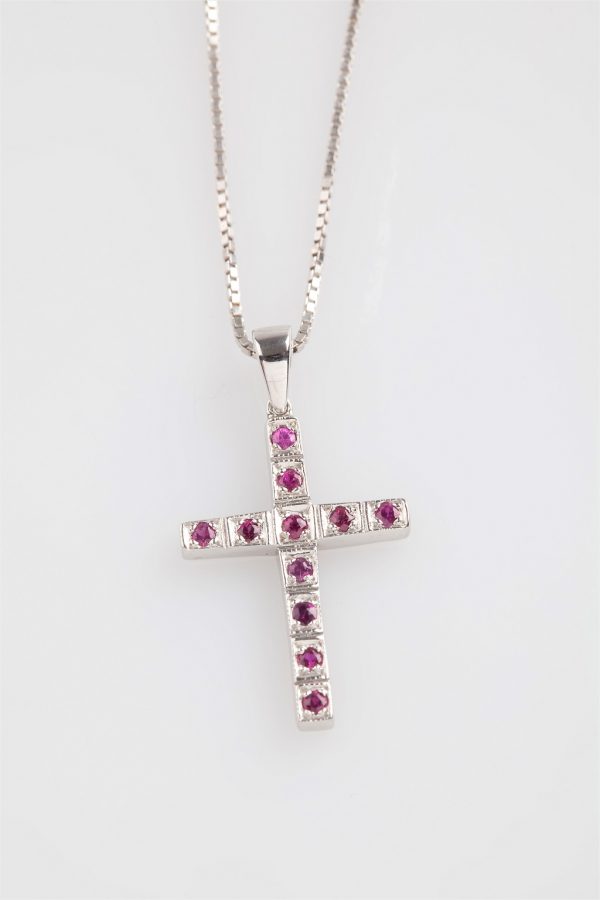 White gold cross K18 with rubies