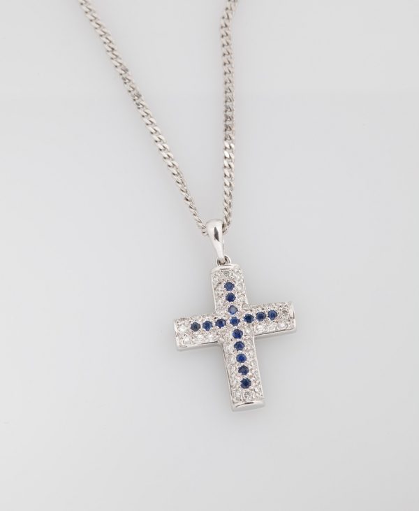 Cross with diamonds and sapphires